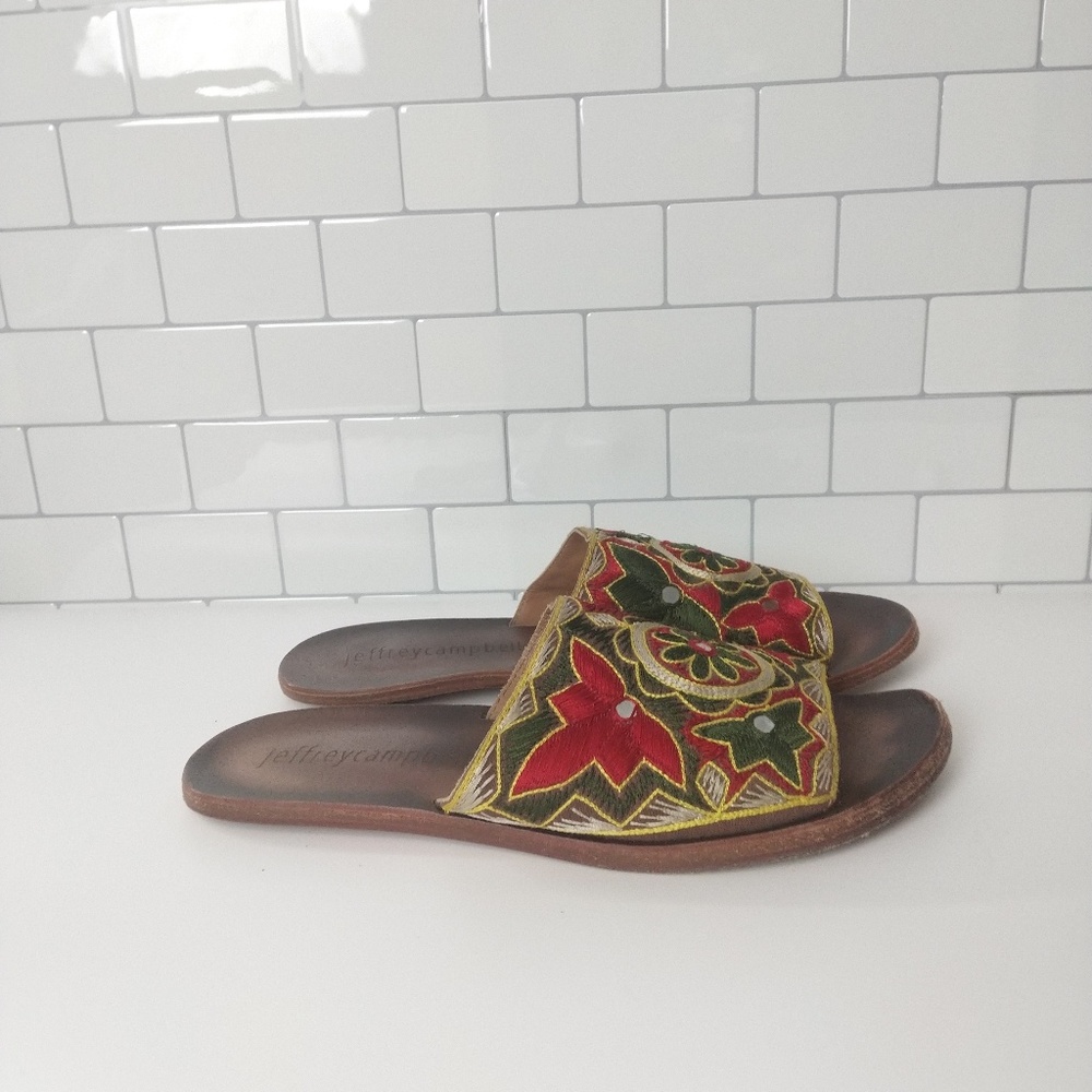 Jeffrey‎ Campbell slides silk beaded slip on size 9